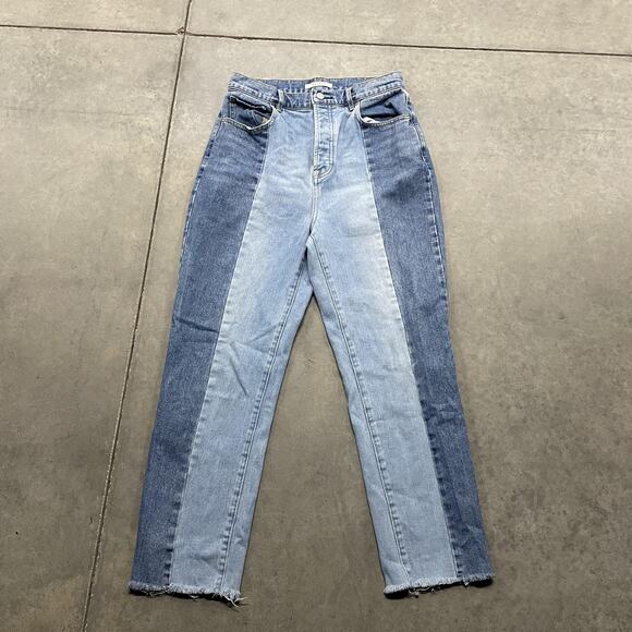 Pacsun Colorblock Patchwork Jeans Womens 29 Blue High Rise Straight Raw Hem - Picture 1 of 6